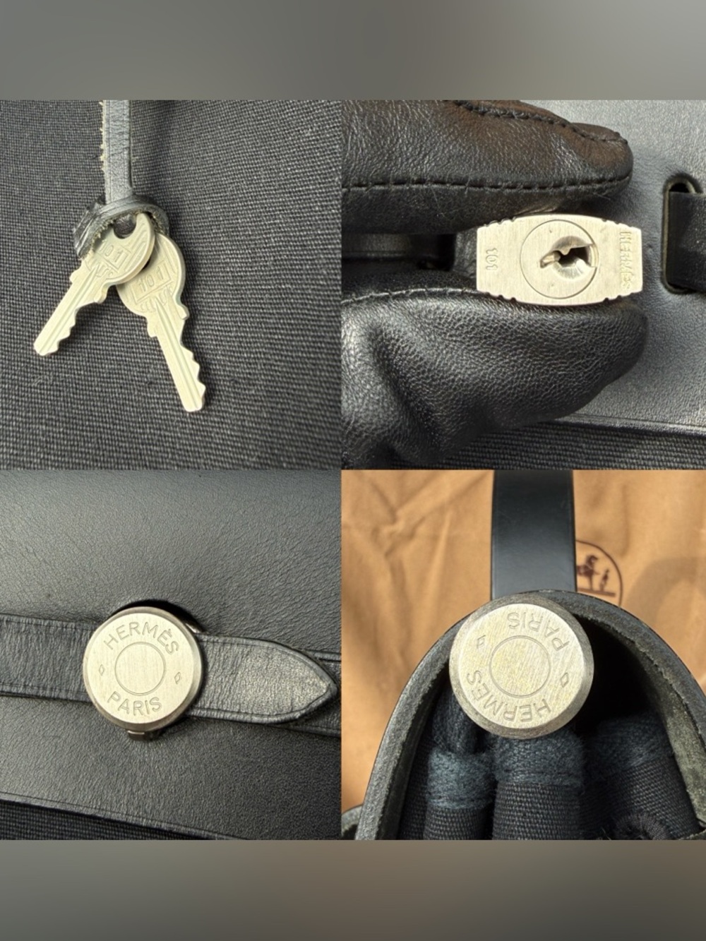 Hermès Herbag Backpack Black Toile Vache Hunter Palladium Full Set VTG Full Set - Picture 6 of 15